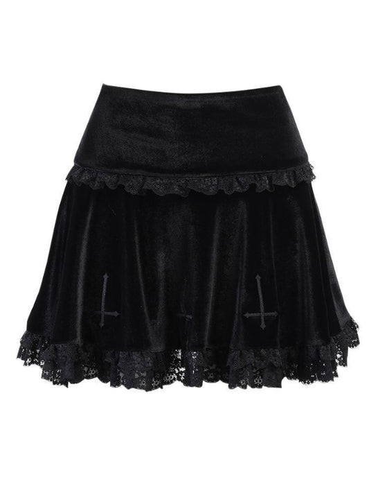 Cross Velvet Lace Skirt