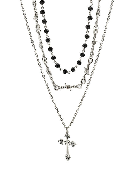 Mystic Black Beads Cross Necklaces Set