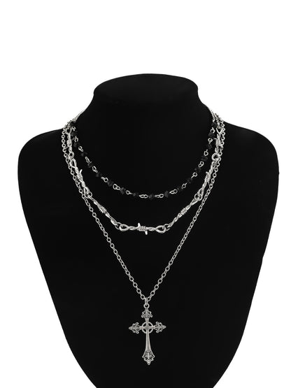 Mystic Black Beads Cross Necklaces Set