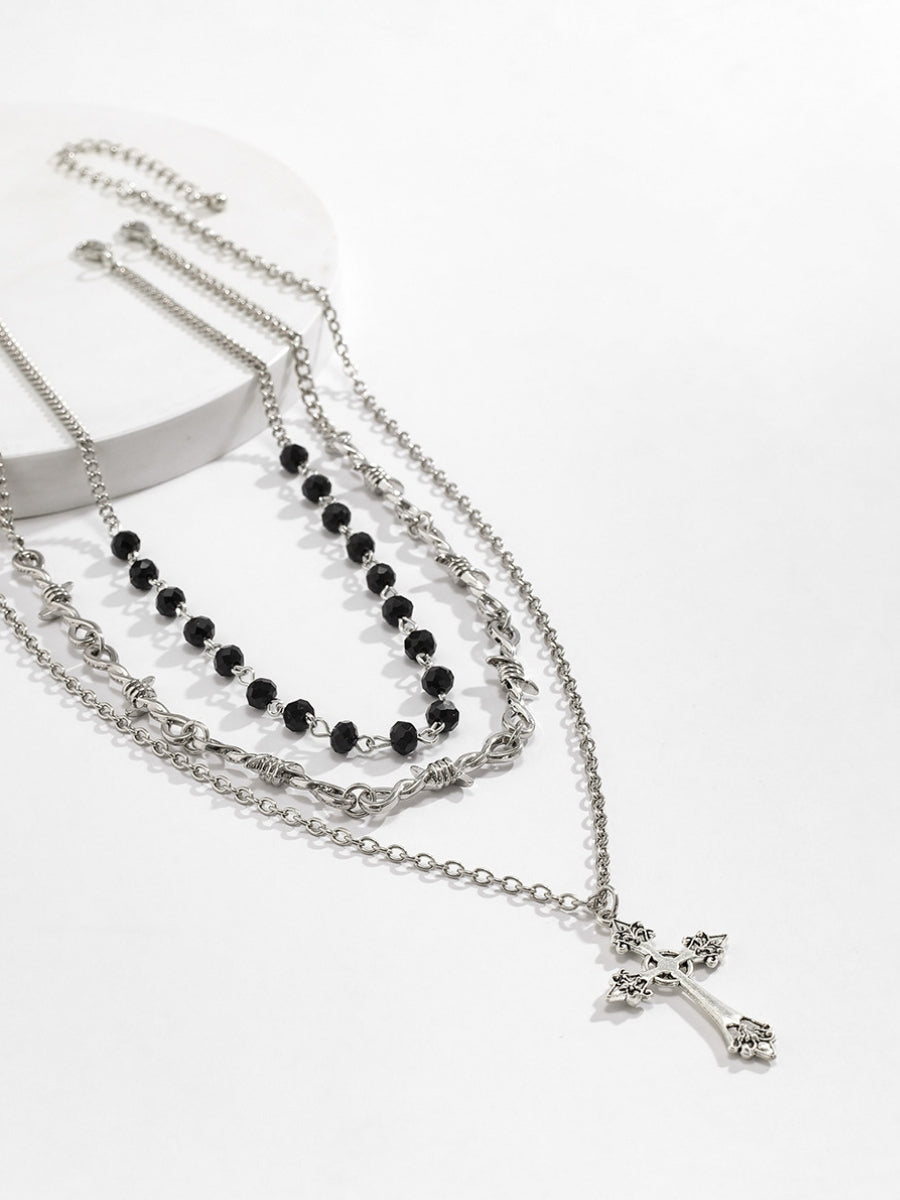 Mystic Black Beads Cross Necklaces Set