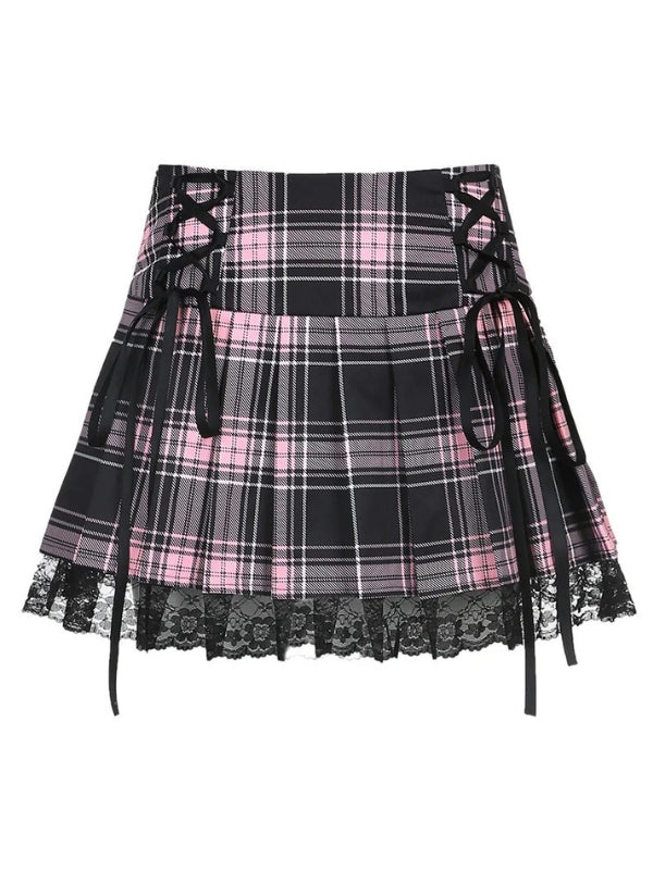 Pink plaid skirt 6x6 best sale