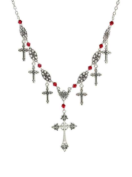 Scarlet Beaded Cross Necklace