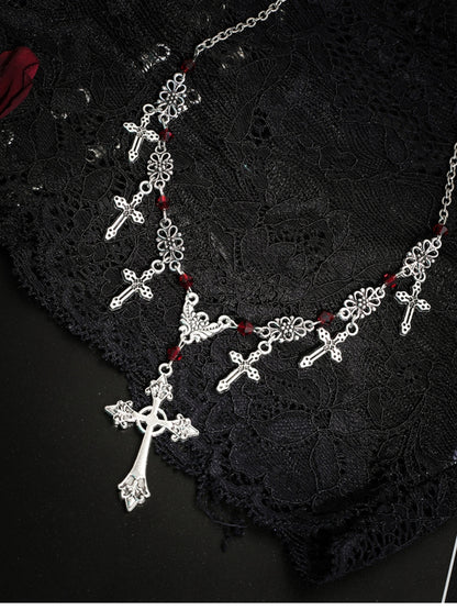 Scarlet Beaded Cross Necklace