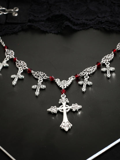 Scarlet Beaded Cross Necklace